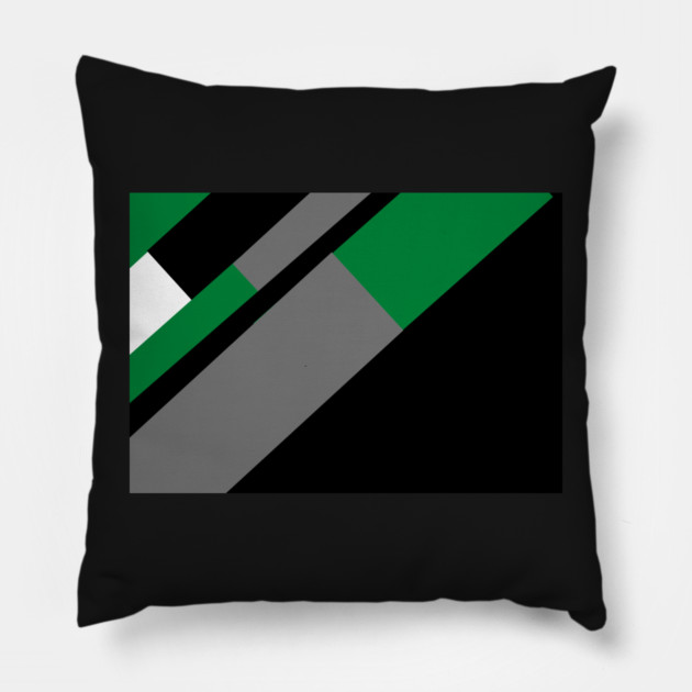 Green,, White, Black, and Grey Rectangle and Triangle pattern Pillow by BirdsnStuff
