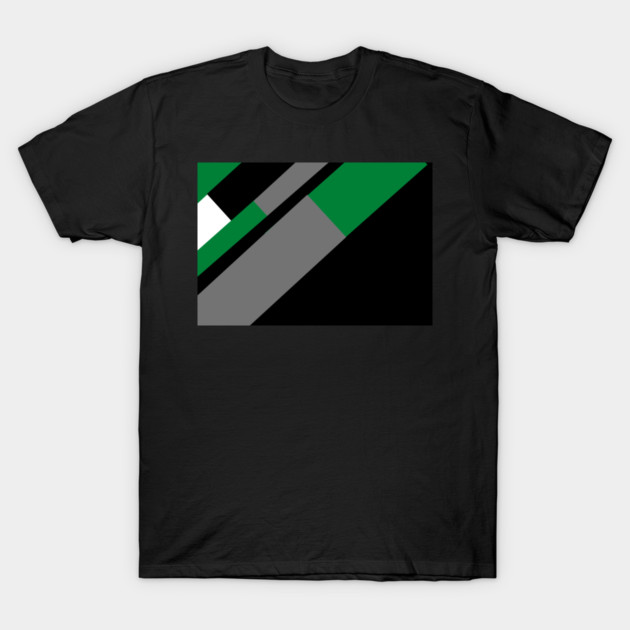 Green,, White, Black, and Grey Rectangle and Triangle pattern T-Shirt by BirdsnStuff