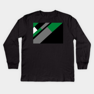 Green,, White, Black, and Grey Rectangle and Triangle pattern Kids Long Sleeve T-Shirt
