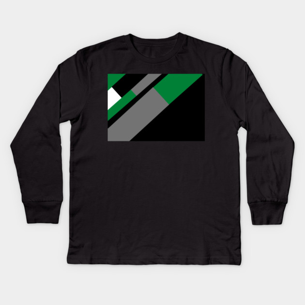 Green,, White, Black, and Grey Rectangle and Triangle pattern Kids Long Sleeve T-Shirt by BirdsnStuff