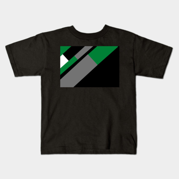 Green,, White, Black, and Grey Rectangle and Triangle pattern Kids T-Shirt by BirdsnStuff