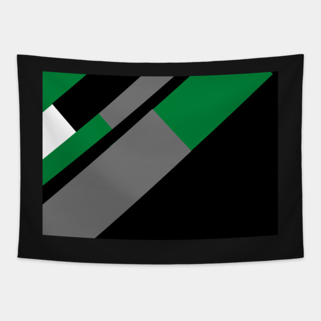 Green,, White, Black, and Grey Rectangle and Triangle pattern Tapestry by BirdsnStuff