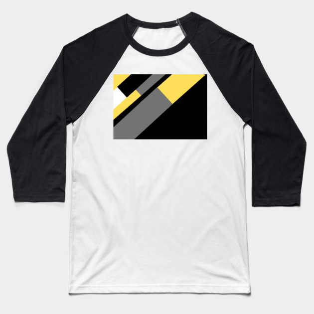 Yellow,  White, Black, and Grey Rectangle and Triangle pattern Baseball T-Shirt by BirdsnStuff
