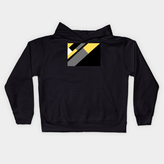 Yellow,  White, Black, and Grey Rectangle and Triangle pattern Kids Hoodie by BirdsnStuff