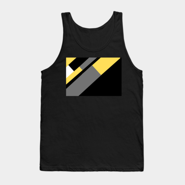 Yellow,  White, Black, and Grey Rectangle and Triangle pattern Tank Top by BirdsnStuff