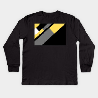 Yellow,  White, Black, and Grey Rectangle and Triangle pattern Kids Long Sleeve T-Shirt