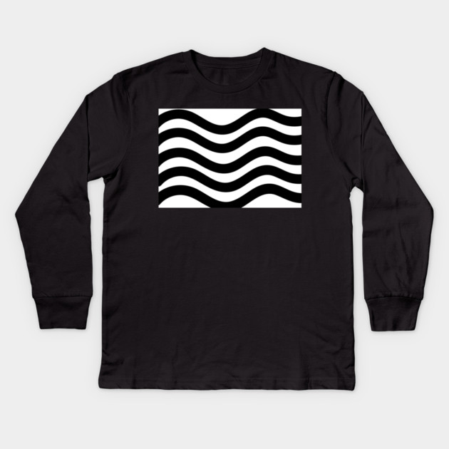 Black and White Wavy lines Kids Long Sleeve T-Shirt by BirdsnStuff