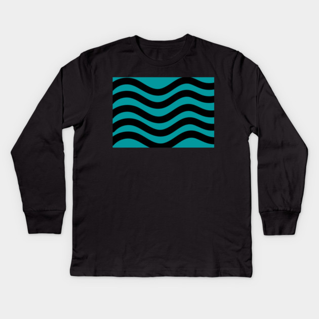 Medium blue and black wavy lines Kids Long Sleeve T-Shirt by BirdsnStuff