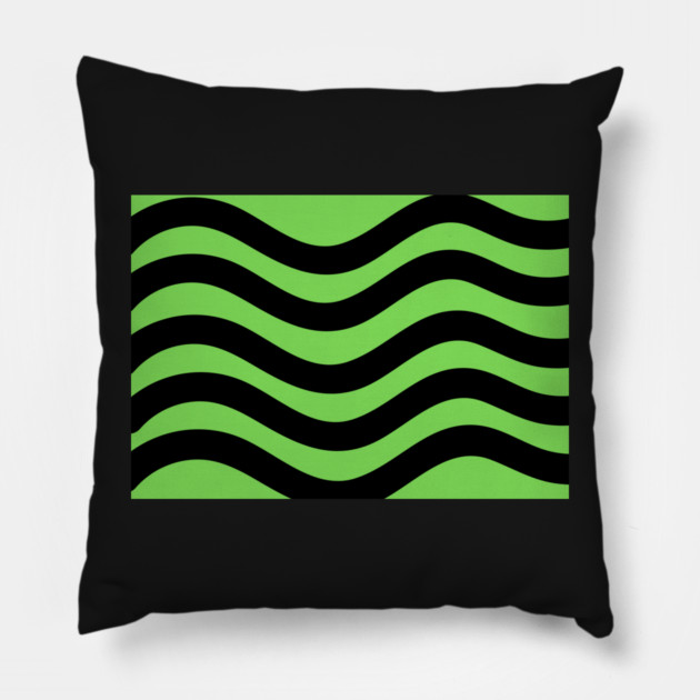 Light Green and Black Wavy Lines Pillow by BirdsnStuff