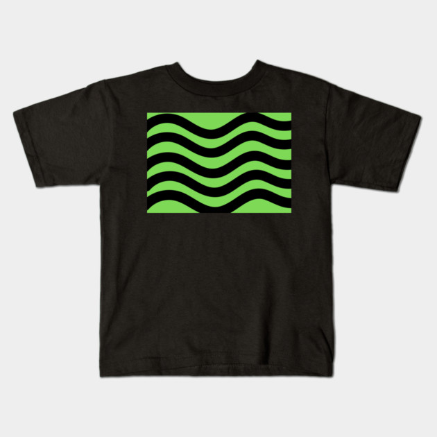 Light Green and Black Wavy Lines Kids T-Shirt by BirdsnStuff