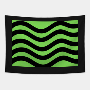 Light Green and Black Wavy Lines Tapestry