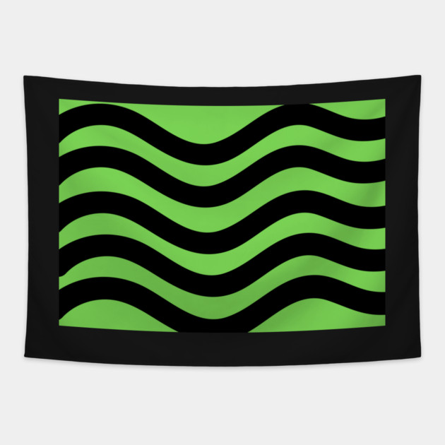 Light Green and Black Wavy Lines Tapestry by BirdsnStuff