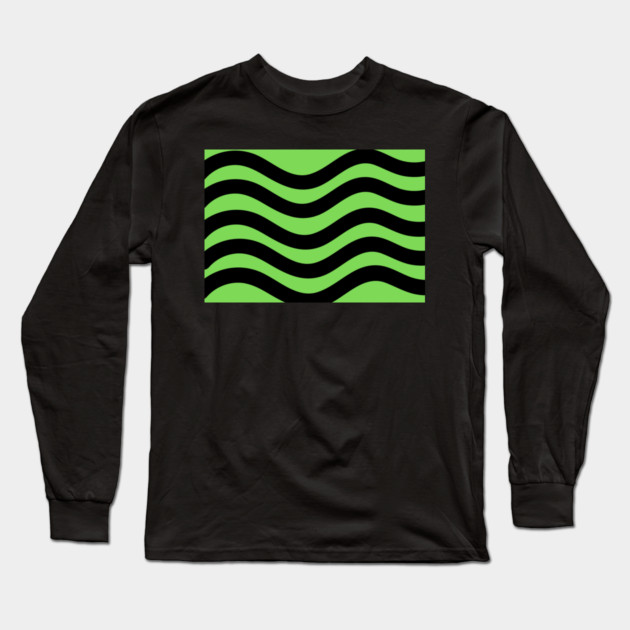 Light Green and Black Wavy Lines Long Sleeve T-Shirt by BirdsnStuff