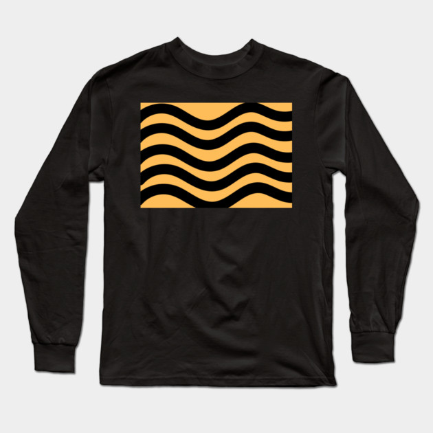 Orange and Black Wavy Lines Long Sleeve T-Shirt by BirdsnStuff