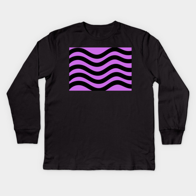 Purple and Black Wavy Lines Kids Long Sleeve T-Shirt by BirdsnStuff