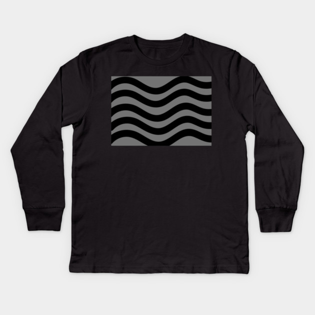 Grey and Black Wavy Lines Kids Long Sleeve T-Shirt by BirdsnStuff