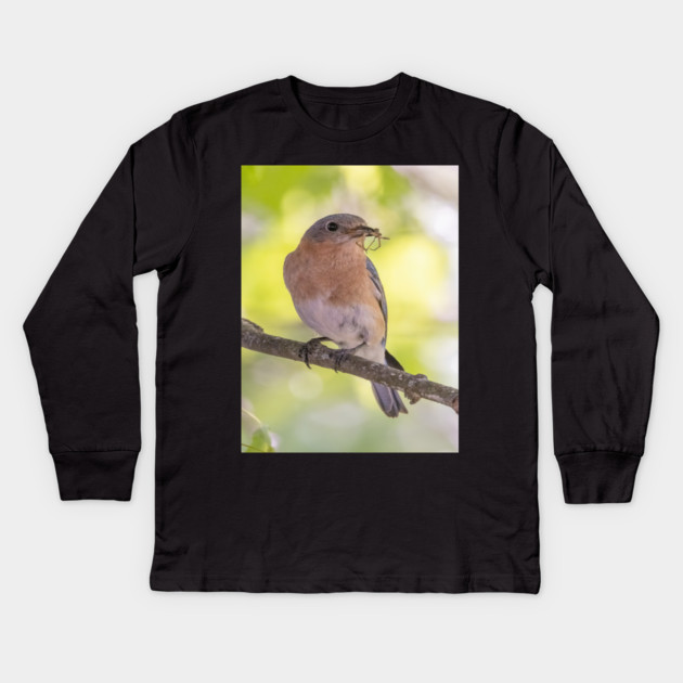 Eastern Bluebird with breakfast Kids Long Sleeve T-Shirt by BirdsnStuff