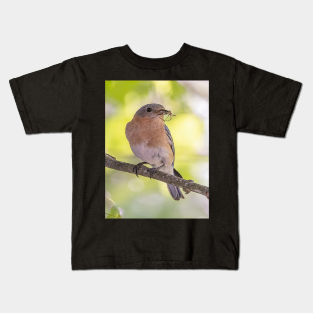 Eastern Bluebird with breakfast Kids T-Shirt by BirdsnStuff