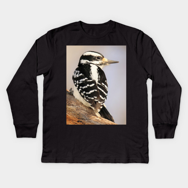 Hairy Woodpecker, bird, North American Bird, Songbird, Backyard Bird Kids Long Sleeve T-Shirt by BirdsnStuff