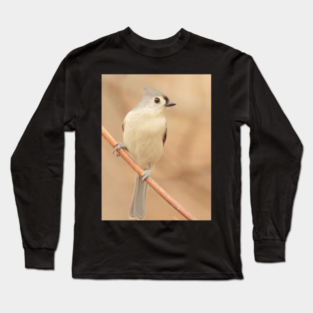 Tufted Titmouse with soft out of focus background Long Sleeve T-Shirt by BirdsnStuff