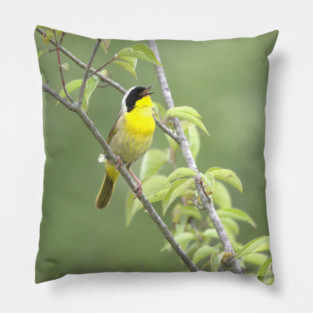 Common Yellowthroat bird with soft green out of focus background Pillow