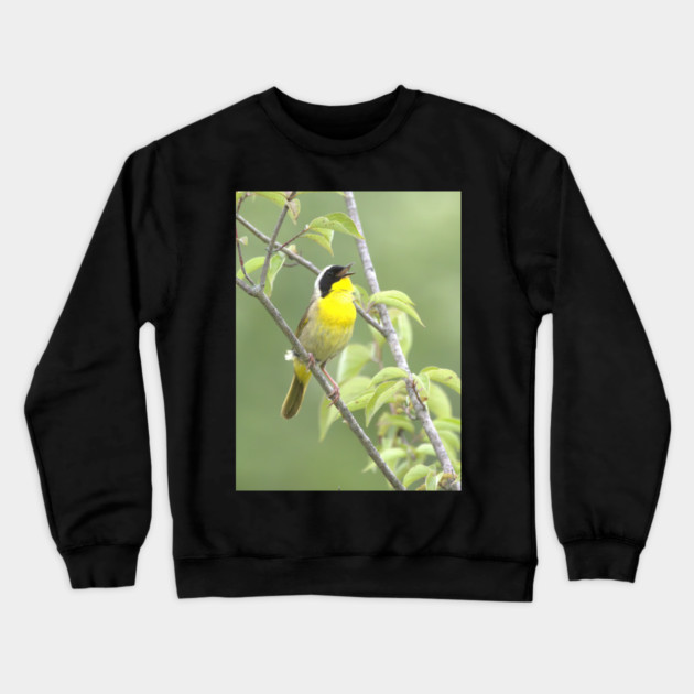 Common Yellowthroat bird with soft green out of focus background Crewneck Sweatshirt by BirdsnStuff