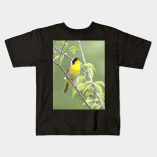 Common Yellowthroat bird with soft green out of focus background Kids T-Shirt