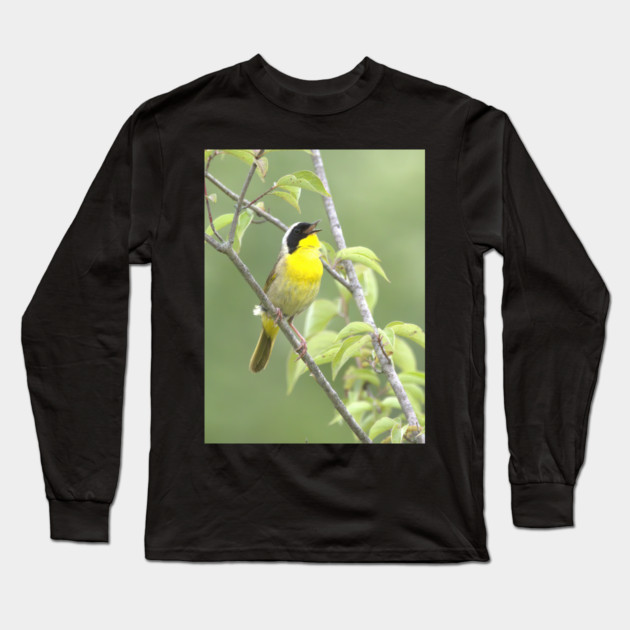 Common Yellowthroat bird with soft green out of focus background Long Sleeve T-Shirt by BirdsnStuff