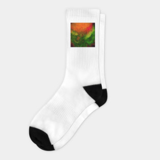 Oceanic Waves Digital Painting in Orange, Red, Green Socks