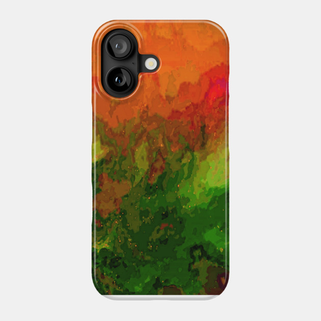 Oceanic Waves Digital Painting in Orange, Red, Green Phone Case by BirdsnStuff
