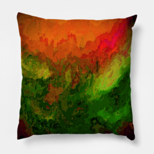 Oceanic Waves Digital Painting in Orange, Red, Green Pillow