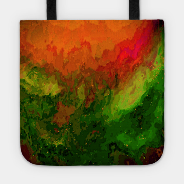 Oceanic Waves Digital Painting in Orange, Red, Green Tote by BirdsnStuff