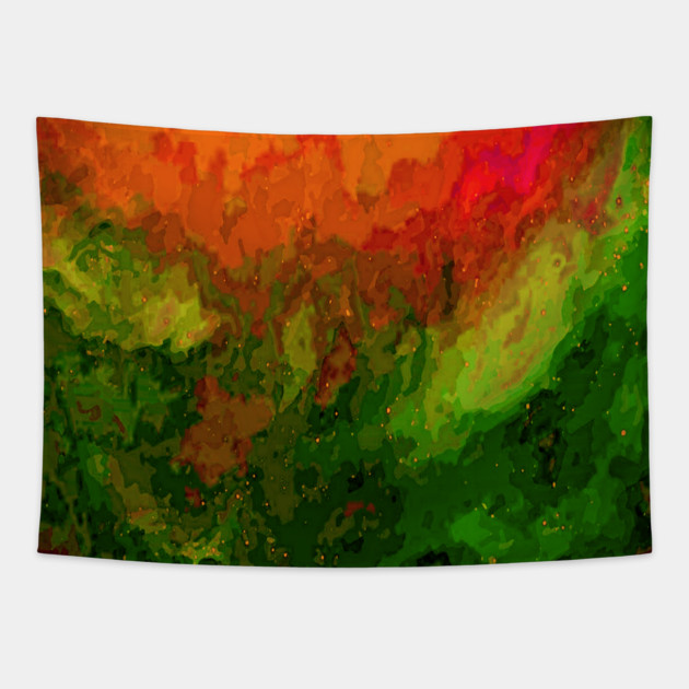 Oceanic Waves Digital Painting in Orange, Red, Green Tapestry by BirdsnStuff