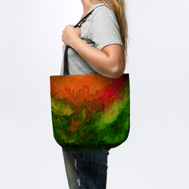 Oceanic Waves Digital Painting in Orange, Red, Green by BirdsnStuff