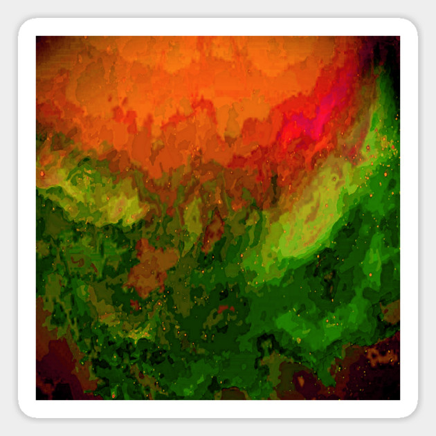 Oceanic Waves Digital Painting in Orange, Red, Green Magnet by BirdsnStuff