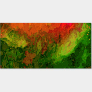 Oceanic Waves Digital Painting in Orange, Red, Green Posters and Art