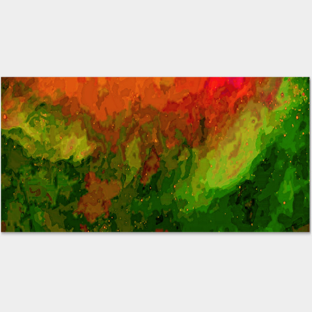 Oceanic Waves Digital Painting in Orange, Red, Green Wall Art by BirdsnStuff