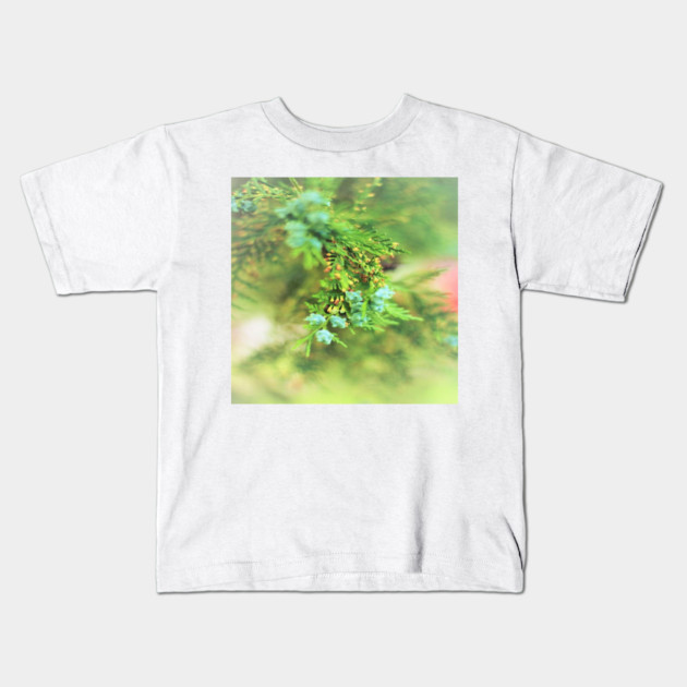 Fresh Greenery and Plant Life- Pine tree, plants, bokeh background Kids T-Shirt by BirdsnStuff