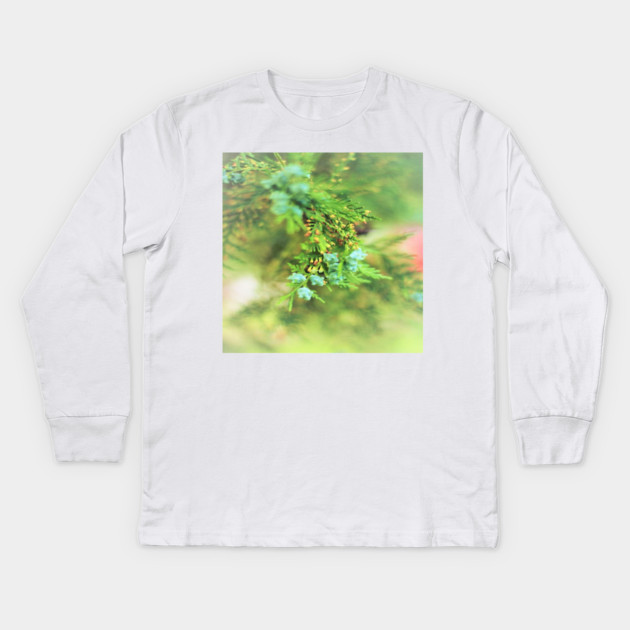 Fresh Greenery and Plant Life- Pine tree, plants, bokeh background Kids Long Sleeve T-Shirt by BirdsnStuff