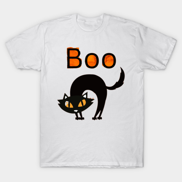 Boo Cat with arched black cat and orange eyes T-Shirt by BirdsnStuff