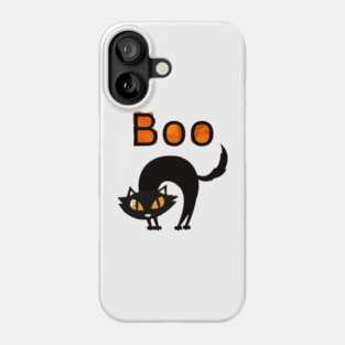 Boo Cat with arched black cat and orange eyes Phone Case