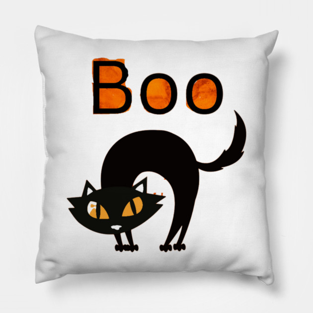 Boo Cat with arched black cat and orange eyes Pillow by BirdsnStuff