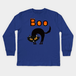 Boo Cat with arched black cat and orange eyes Kids Long Sleeve T-Shirt