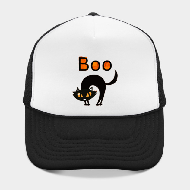 Boo Cat with arched black cat and orange eyes by BirdsnStuff