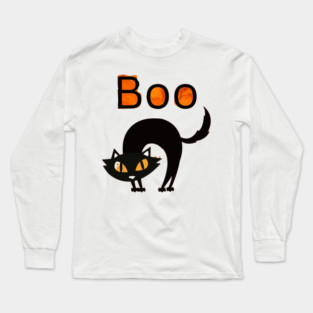 Boo Cat with arched black cat and orange eyes Long Sleeve T-Shirt