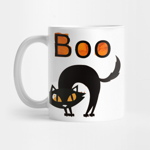 Boo Cat with arched black cat and orange eyes by BirdsnStuff
