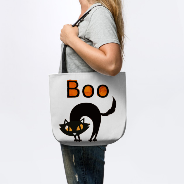 Boo Cat with arched black cat and orange eyes by BirdsnStuff