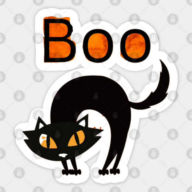 Boo Cat with arched black cat and orange eyes Sticker by BirdsnStuff