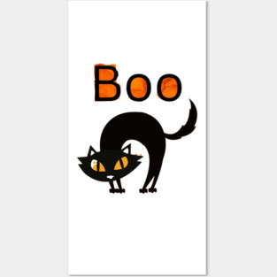 Boo Cat with arched black cat and orange eyes Posters and Art