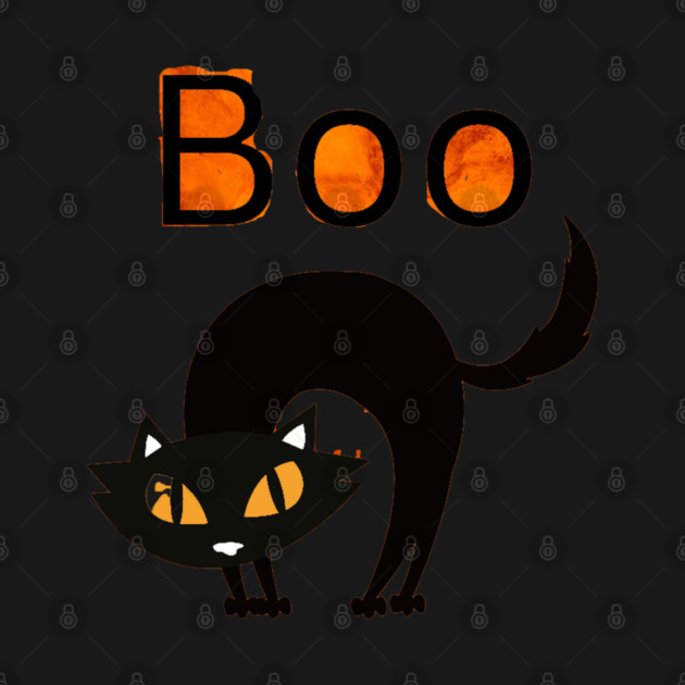 Boo Cat with arched black cat and orange eyes by BirdsnStuff